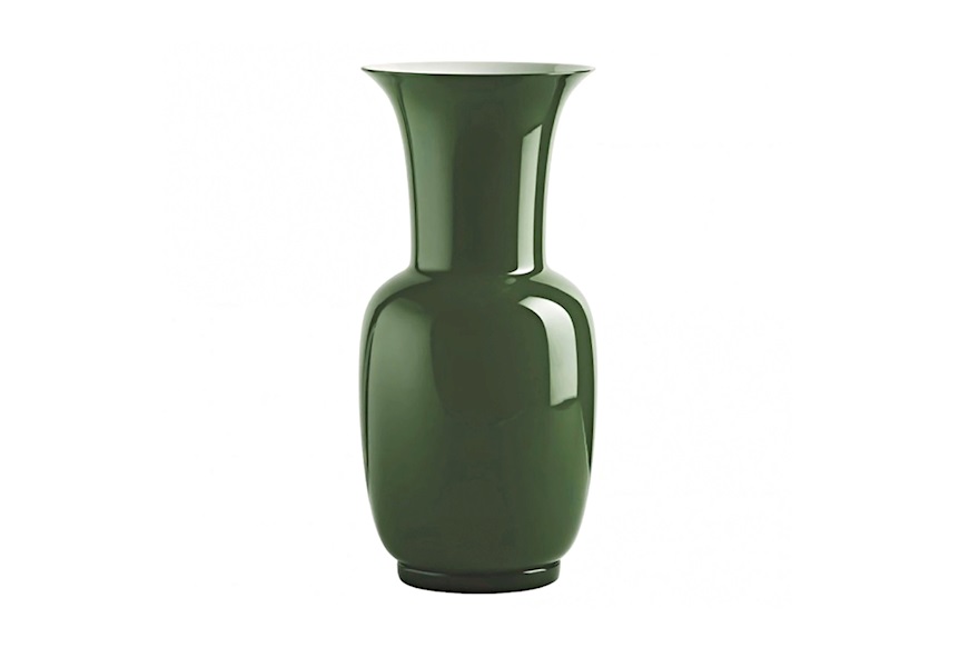 Vaso Opalino vetro di Murano verde mela e lattimo Venini