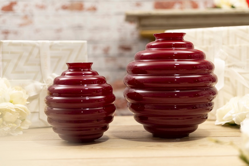Vaso Decò vetro di Murano rosso sangue di bue Venini
