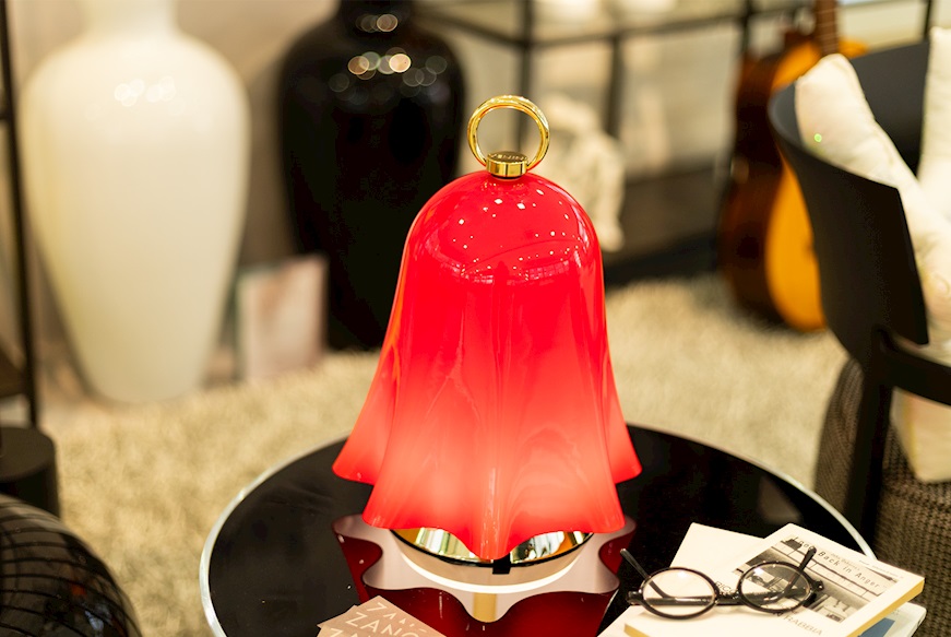 Table lamp Fantasmino XL Murano glass red and milk white Venini