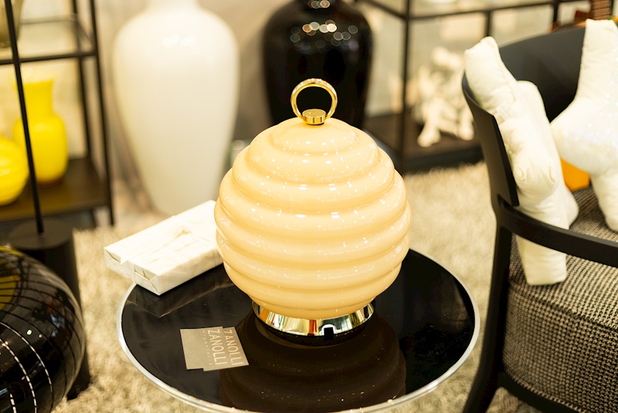 Lampada da tavolo Gran Deco vetro di Murano pesca e lattimo Venini