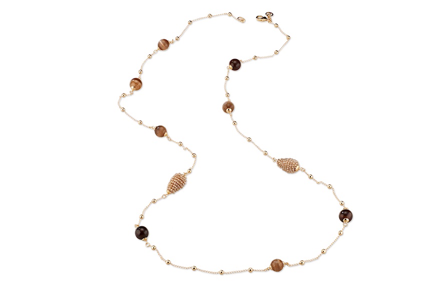 Collana Julienne ottone dorato con occhio di gatto e agata marrone Sovrani