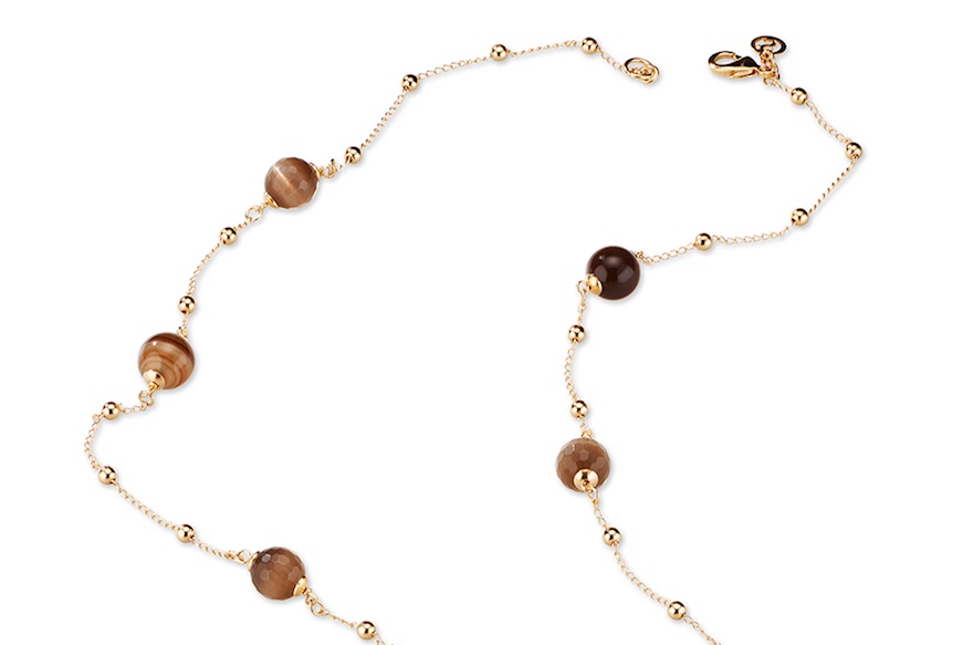 Collana Julienne ottone dorato con occhio di gatto e agata marrone Sovrani