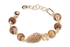 Bracciale Julienne ottone dorato con occhio di gatto e agata marrone Sovrani