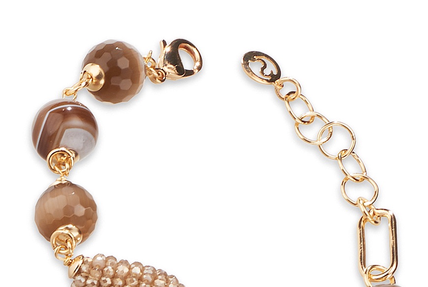 Bracciale Julienne ottone dorato con occhio di gatto e agata marrone Sovrani
