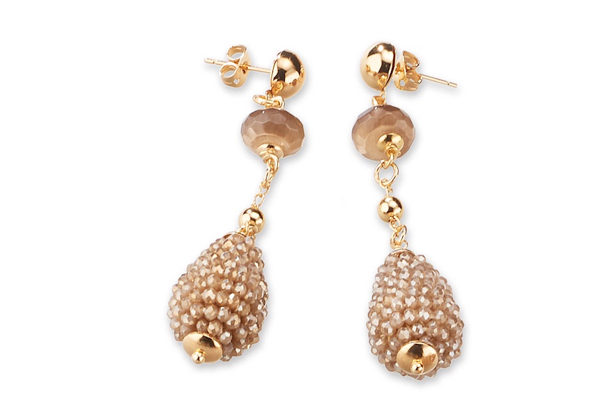 Earrings Julienne brass in gold plated brass with cat's eye and brown agate Sovrani