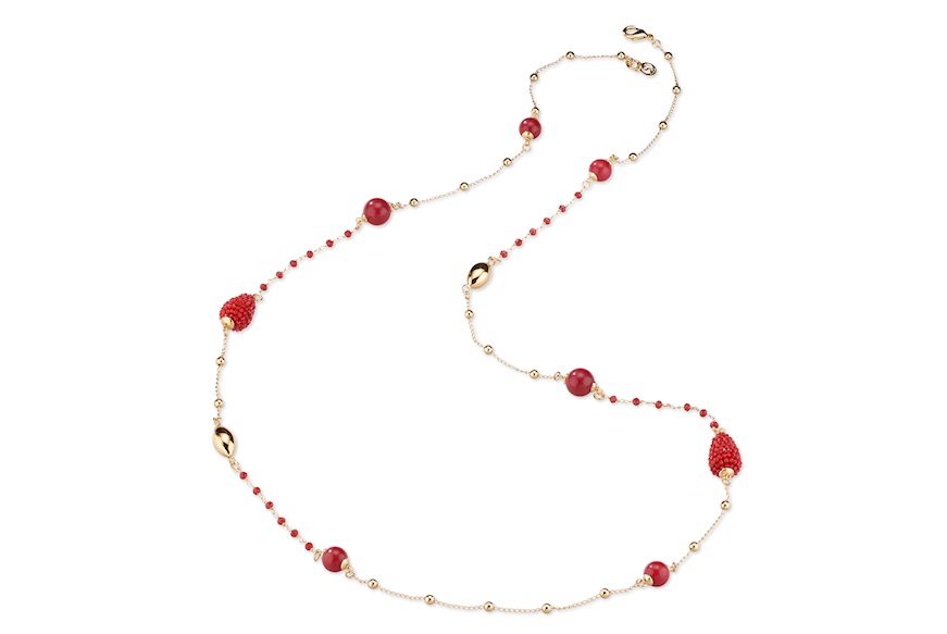 Collana Amelie ottone dorato con giada rubellite e more rosse Sovrani