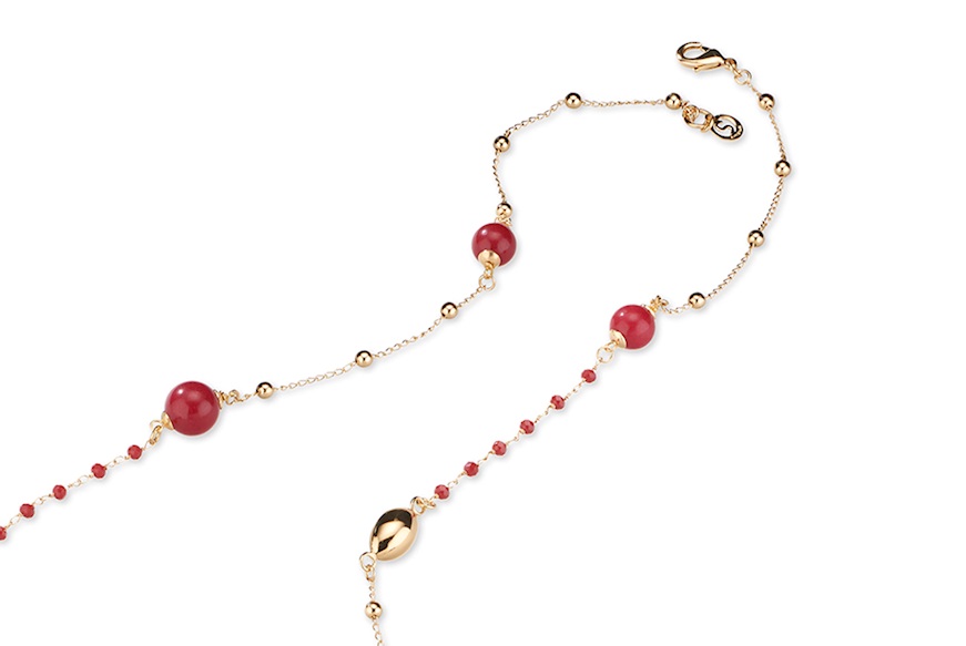 Collana Amelie ottone dorato con giada rubellite e more rosse Sovrani