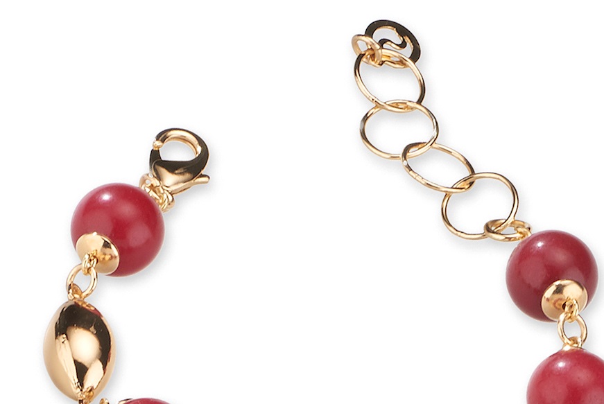 Bracelet Amelie brass in gold plated brass with rubelite jade and red mulberries Sovrani