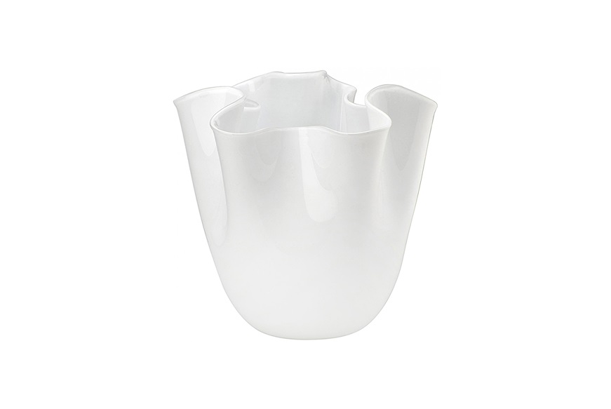 Vaso Fazzoletto vetro di Murano opalino lattimo Venini