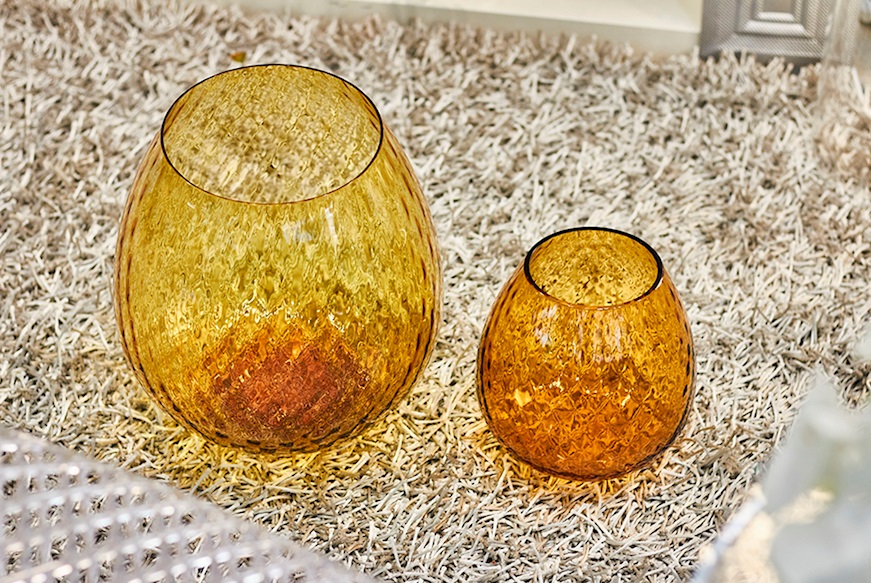 Candle holder vase Macramè XXL Murano glass Amber Nasonmoretti