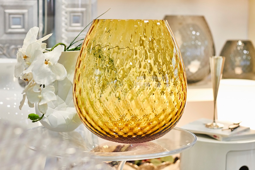 Candle holder vase Macramè XXL Murano glass Amber Nasonmoretti