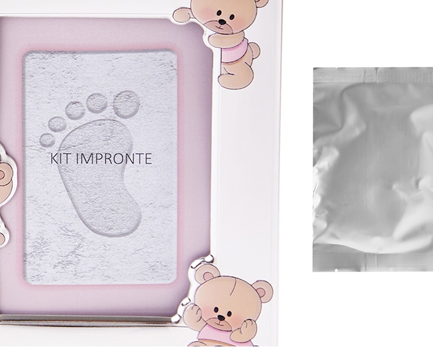 Picture frame Pink Teddy Bears pvd Silver with foot and hand prints kit Selezione Zanolli