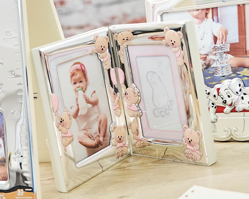 Picture frame Pink Teddy Bears pvd Silver with foot and hand prints kit Selezione Zanolli