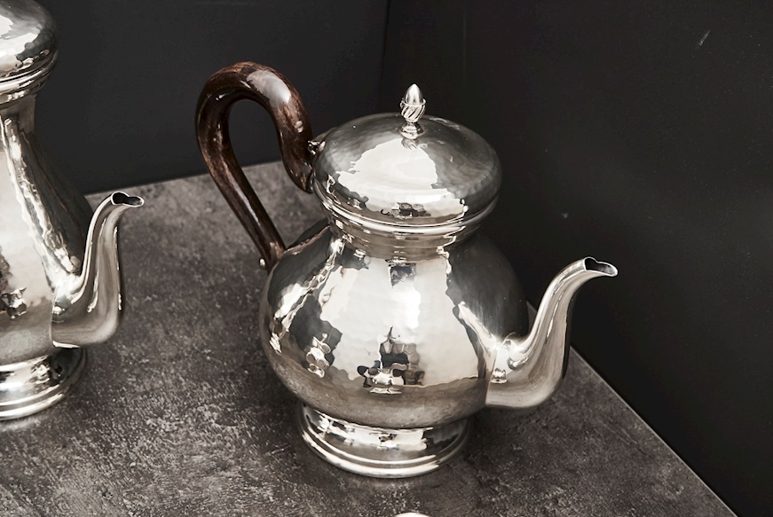 Servizio da caffè argento 1644 grammi 4 pezzi battuto usato ricondizionato Zanolli Vintage