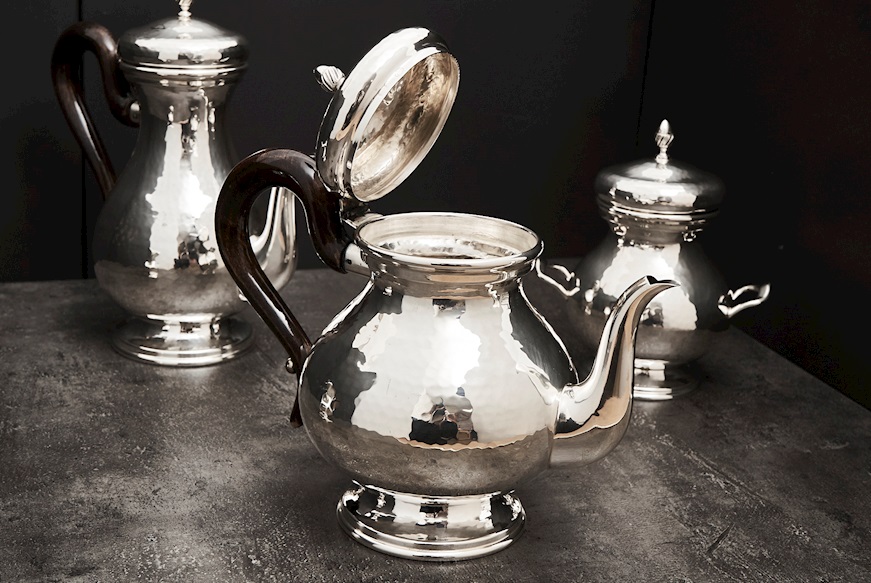 Servizio da caffè argento 1644 grammi 4 pezzi battuto usato ricondizionato Zanolli Vintage