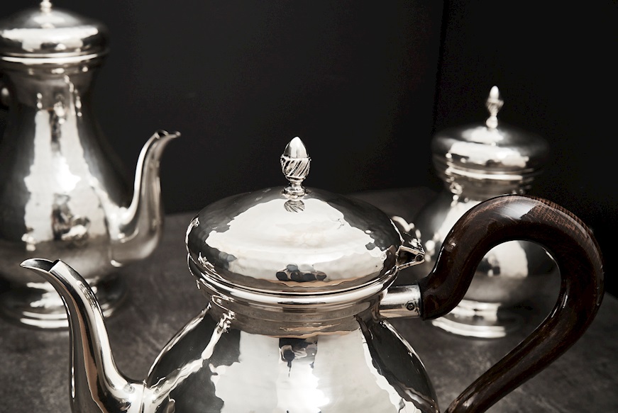 Servizio da caffè argento 1644 grammi 4 pezzi battuto usato ricondizionato Zanolli Vintage