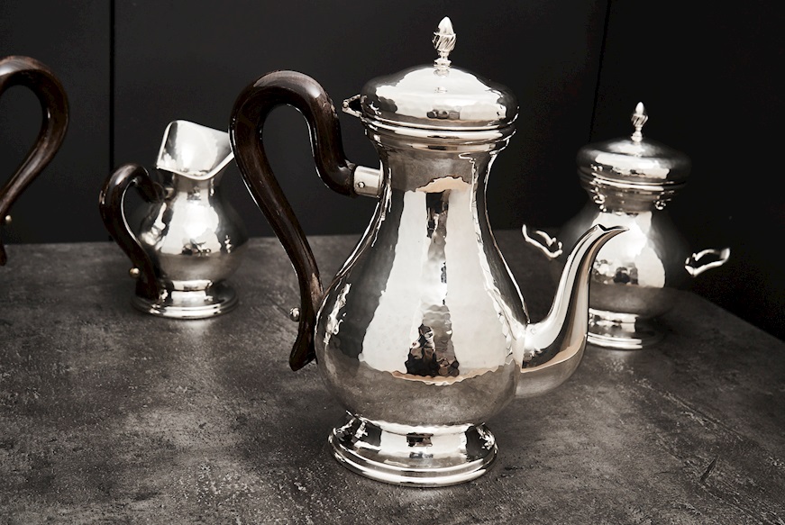 Servizio da caffè argento 1644 grammi 4 pezzi battuto usato ricondizionato Zanolli Vintage