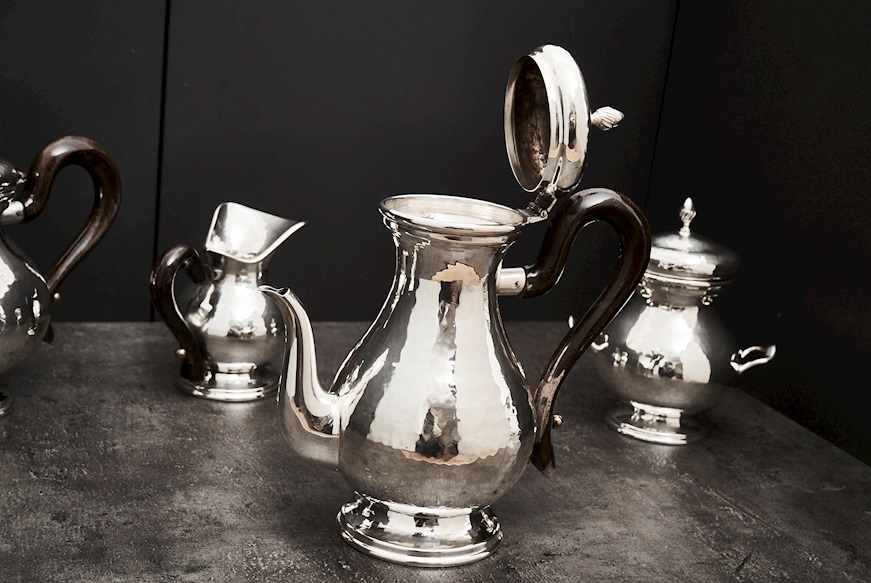 Servizio da caffè argento 1644 grammi 4 pezzi battuto usato ricondizionato Zanolli Vintage
