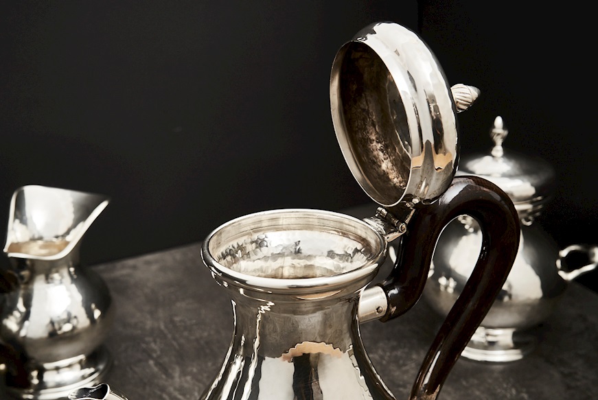 Servizio da caffè argento 1644 grammi 4 pezzi battuto usato ricondizionato Zanolli Vintage