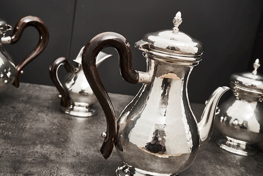 Servizio da caffè argento 1644 grammi 4 pezzi battuto usato ricondizionato Zanolli Vintage