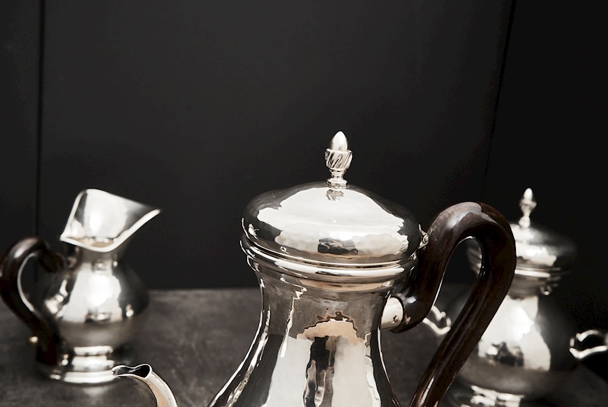 Servizio da caffè argento 1644 grammi 4 pezzi battuto usato ricondizionato Zanolli Vintage