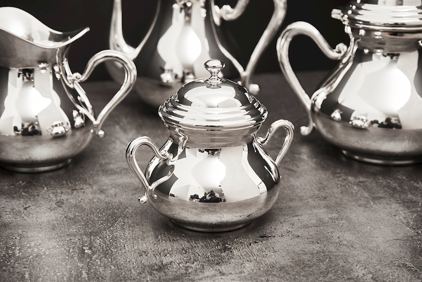 Tea and coffee service silver 1380 grammi 4 pieces in English Style Zanolli Vintage