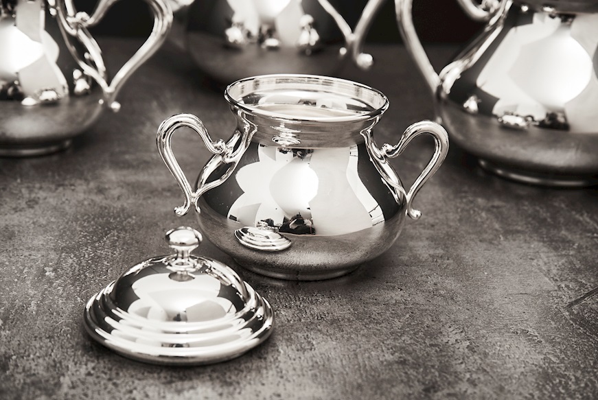 Tea and coffee service silver 1380 grammi 4 pieces in English Style Zanolli Vintage