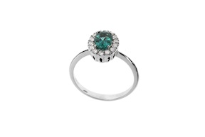 Anello oro 750‰ con diamanti e smeraldo ovale Selezione Zanolli