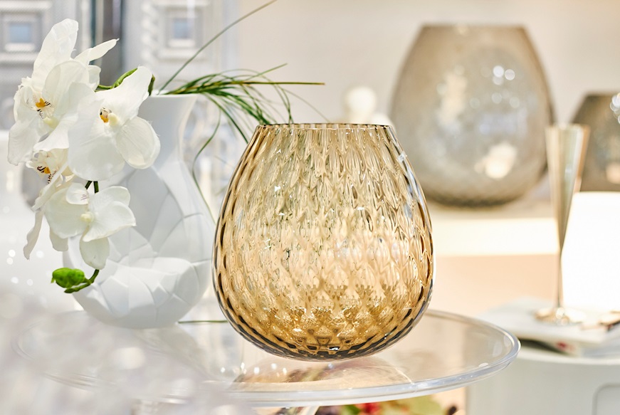 Candle holder vase Macramè XL Murano glass Brown Nasonmoretti