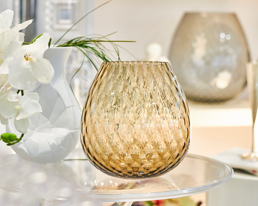 Vaso portacandela Macramè XL vetro di Murano Marrone Nasonmoretti