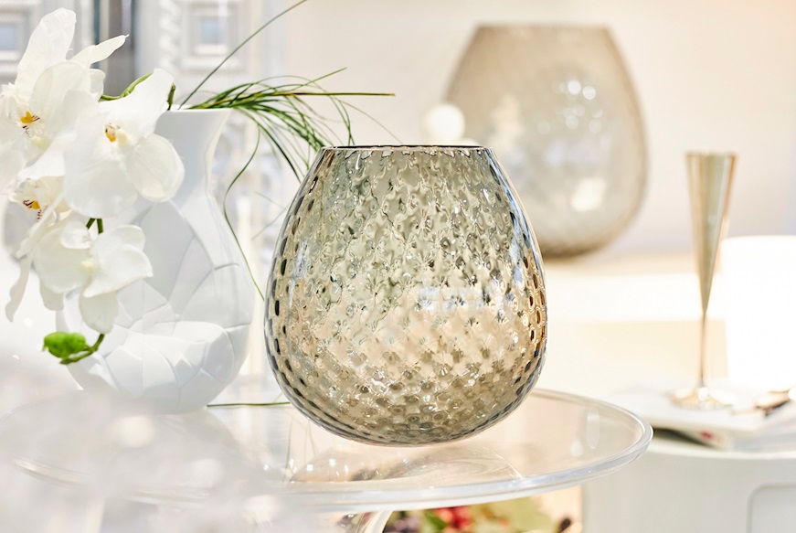 Candle holder vase Macramè XL Murano glass Grey Nasonmoretti