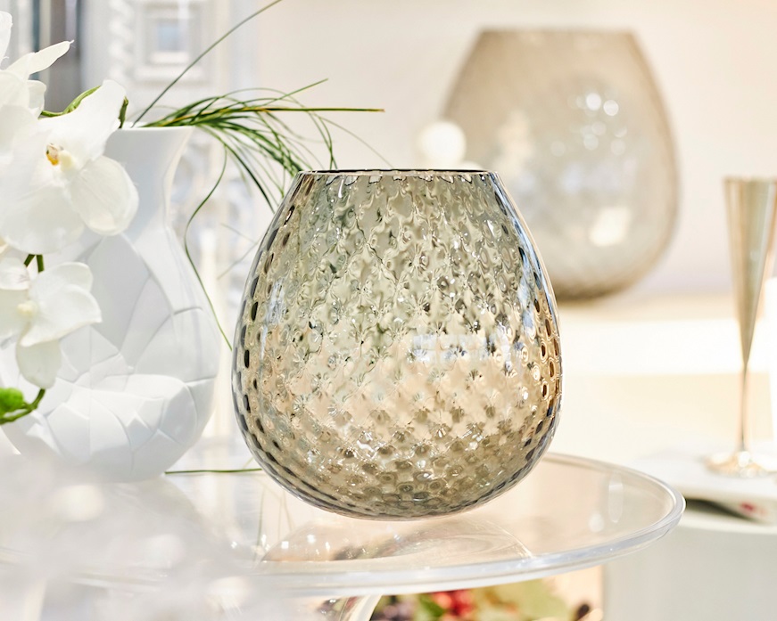 Vaso portacandela Macramè XL vetro di Murano Grigio Nasonmoretti