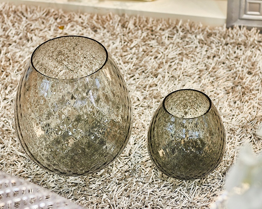 Vaso portacandela Macramè XL vetro di Murano Grigio Nasonmoretti