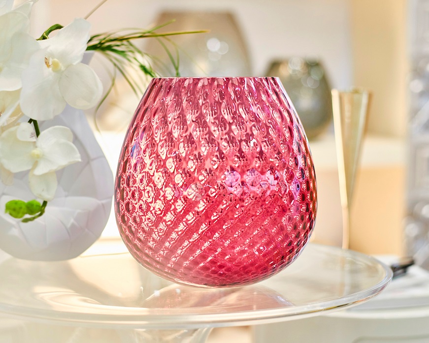 Vaso portacandela Macramè XL vetro di Murano Rubino Nasonmoretti