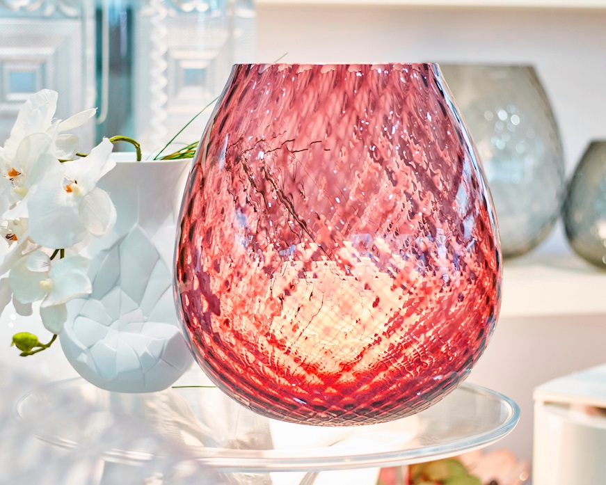 Vaso portacandela Macramè XXL vetro di Murano Rubino Nasonmoretti