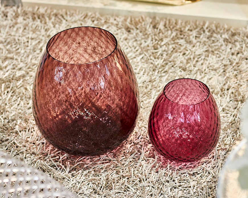 Vaso portacandela Macramè XXL vetro di Murano Rubino Nasonmoretti