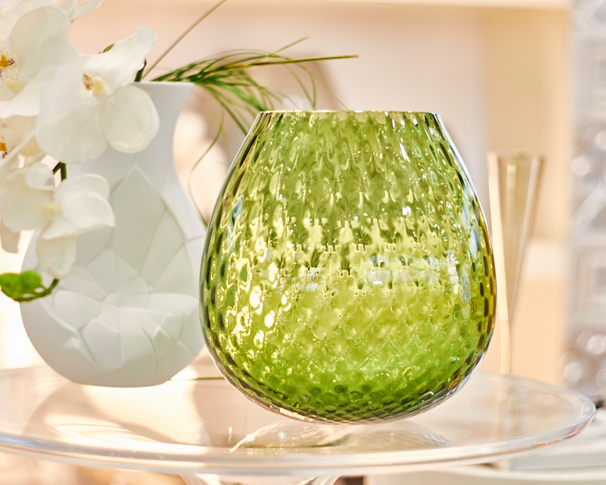Vaso portacandela Macramè XL vetro di Murano Verde Soraya Nasonmoretti