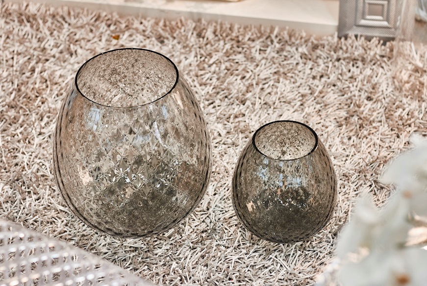 Candle holder vase Macramè XXL Murano glass Grey Nasonmoretti