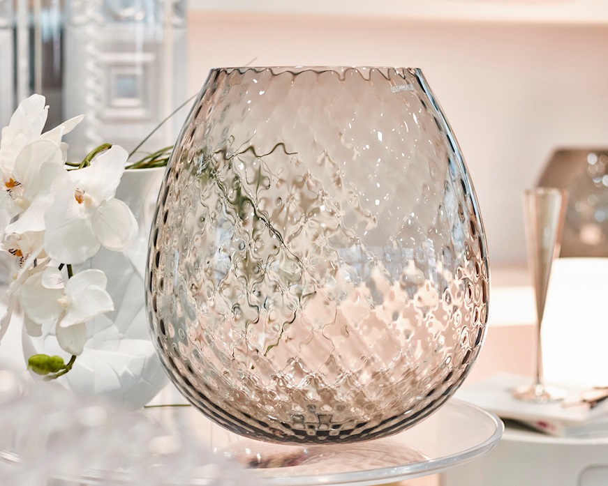 Vaso portacandela Macramè XXL vetro di Murano Grigio Nasonmoretti