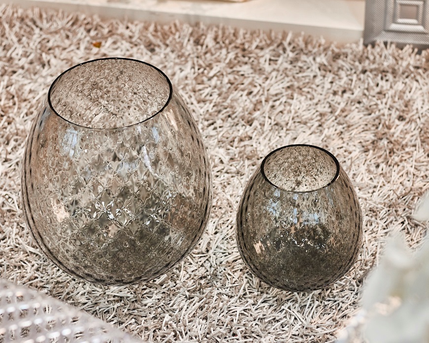 Vaso portacandela Macramè XXL vetro di Murano Grigio Nasonmoretti