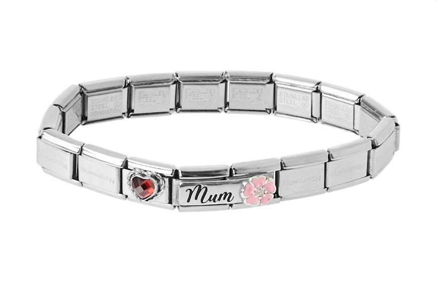 Bracciale Composable acciaio Mum fiore rosa e Cuore rosso Nomination