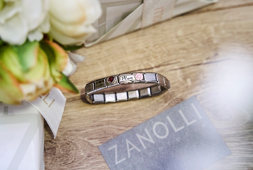 Bracciale Composable acciaio Mum fiore rosa e Cuore rosso Nomination