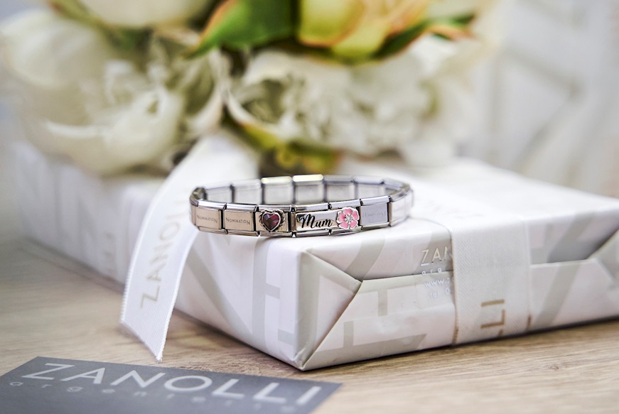 Bracciale Composable acciaio Mum fiore rosa e Cuore rosso Nomination