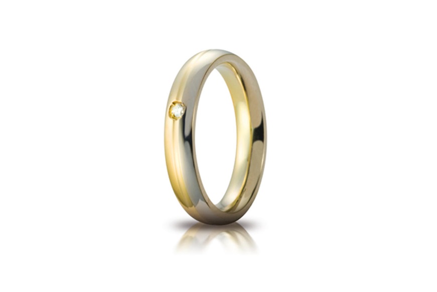 Fede Eclissi oro 750‰ bianco e giallo con diamante ct. 0,03 Unoaerre