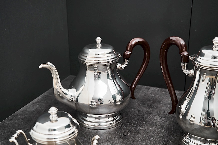 Servizio da the e caffè argento 2000 grammi 4 pezzi in stile Inglese usato ricondizionato Zanolli Vintage
