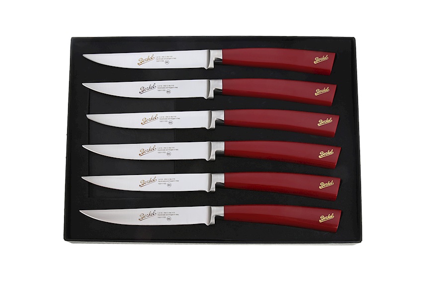 Set 6 pezzi coltelli bistecca Elegance acciaio con manico rosso Berkel
