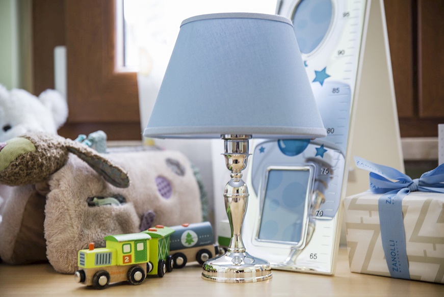 Lampada Bimbo argento con paralume celeste Selezione Zanolli