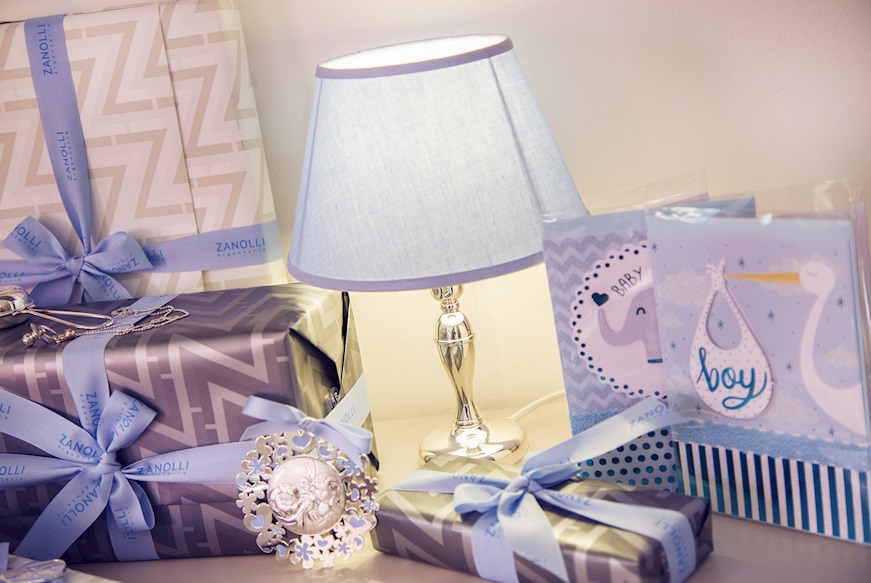 Lampada Bimbo argento con paralume celeste Selezione Zanolli