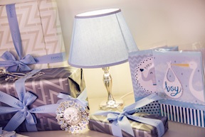 Lampada Bimbo argento con paralume celeste Selezione Zanolli
