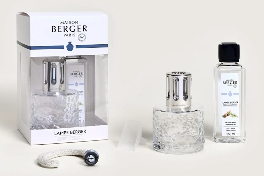 Cofanetto Lampada Catalitica Mirage Transparente con profumo 250 ml The Blanc Purete Maison Berger Paris